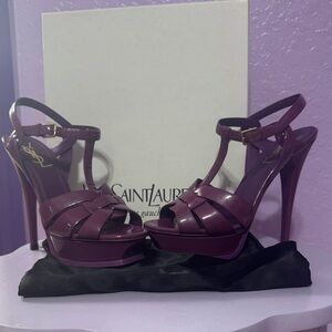 Saint Laurent Dark Purple Strappy Heels